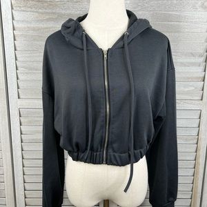 ZAFUL Cropped Full Zip Hoodie Charcoal Gray-XL
